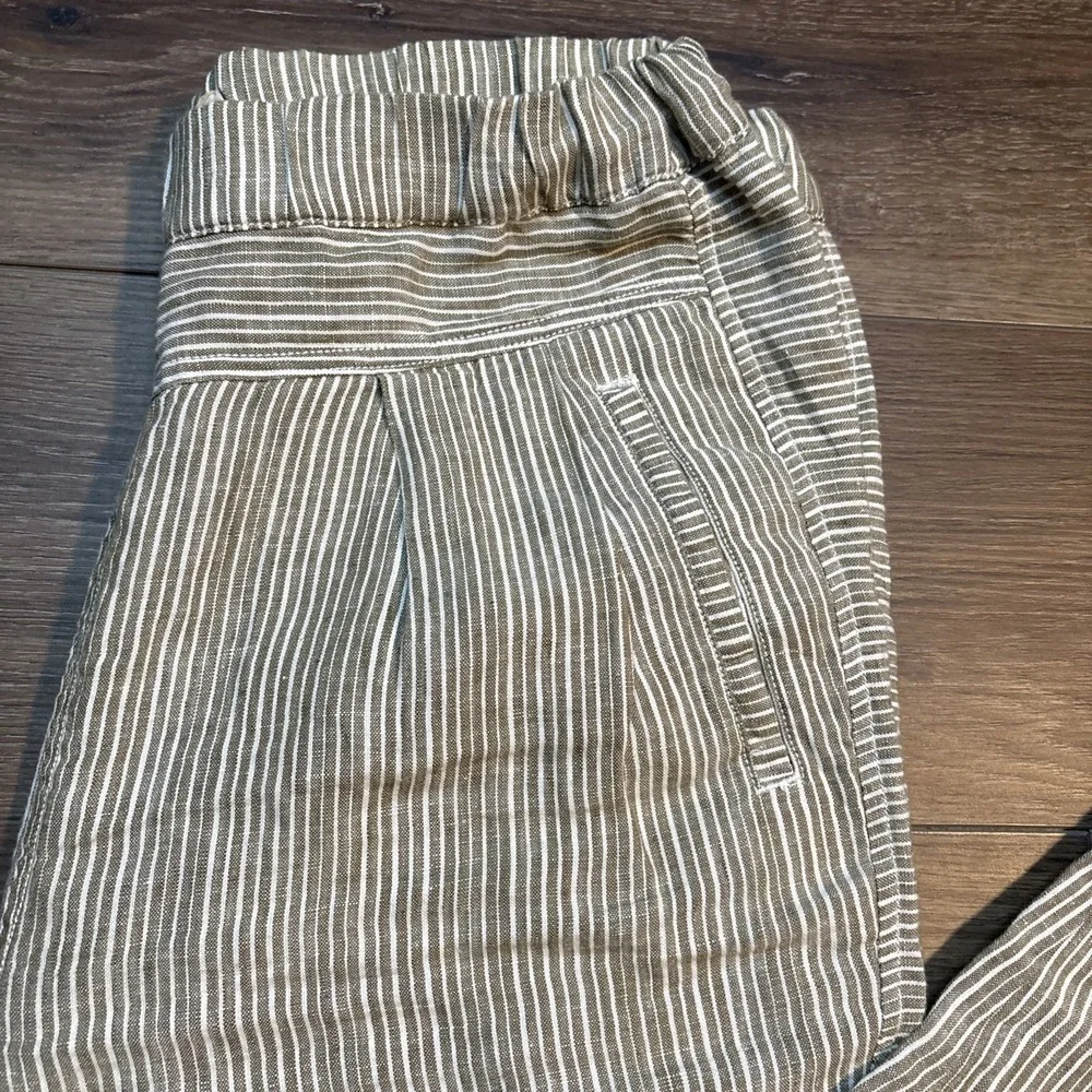 Anthropologie Linen Trousers Small Green Striped Coastal Pull-On Beach Pant
